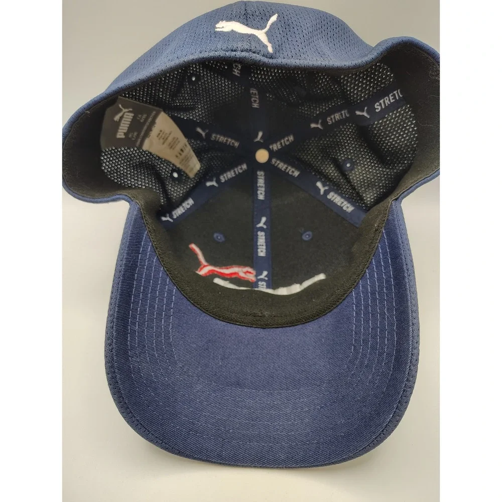 Puma Mens Navy Blue Mesh Stretch Fit Baseball Hat Embroidered Logo Size L/XL